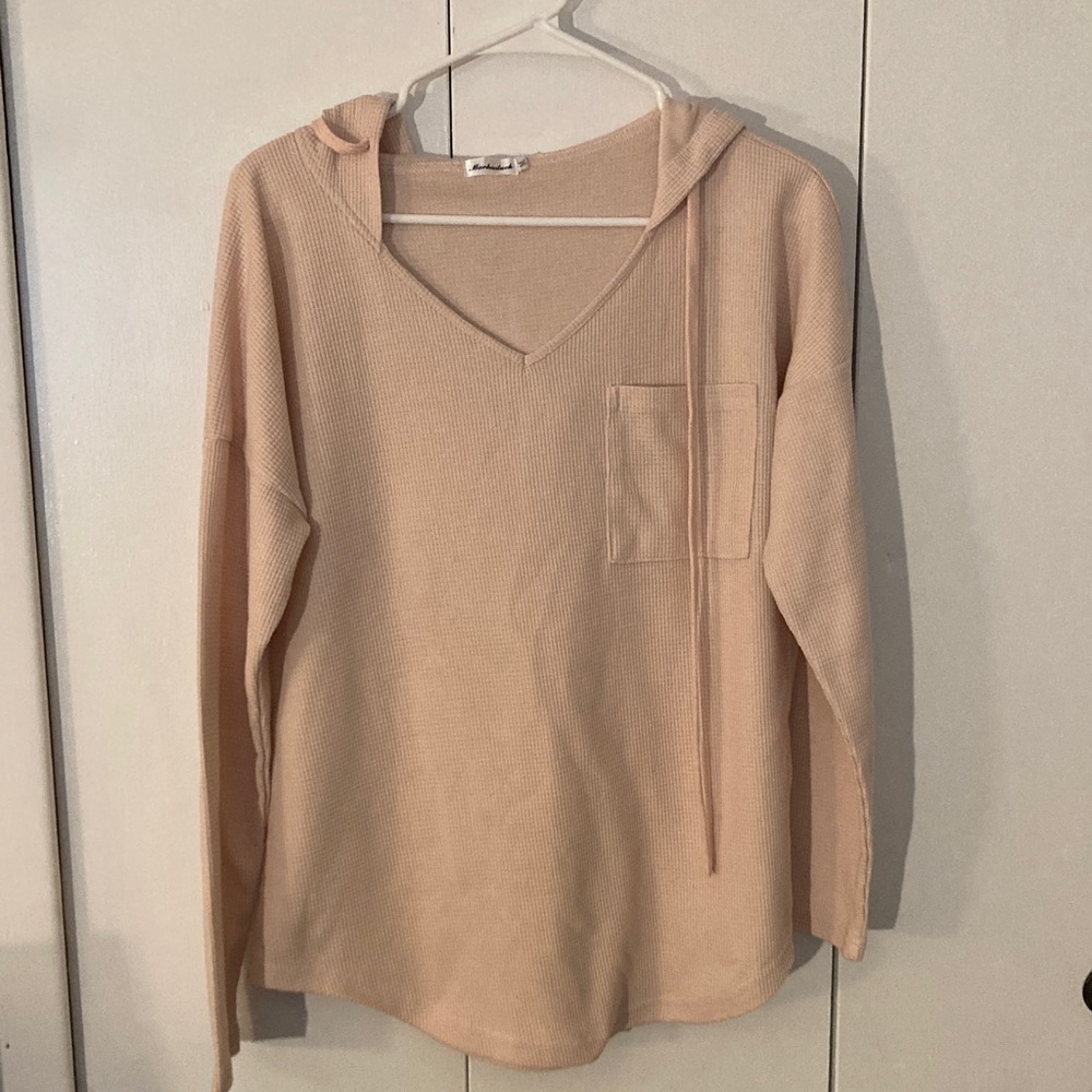 Casual pink V-Neck Hoodie for Women by morhuduck